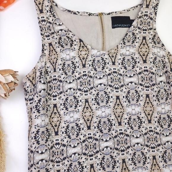 Anthropologie - CYNTHIA ROWLEY Linen Cream Gray Print Dress Sz 4 - Picture 3 of 11